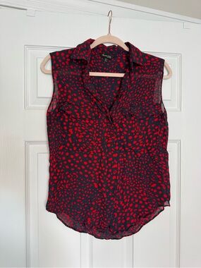 Massimo Dutti Navy Sleeveless Blouse with Red Spot Print